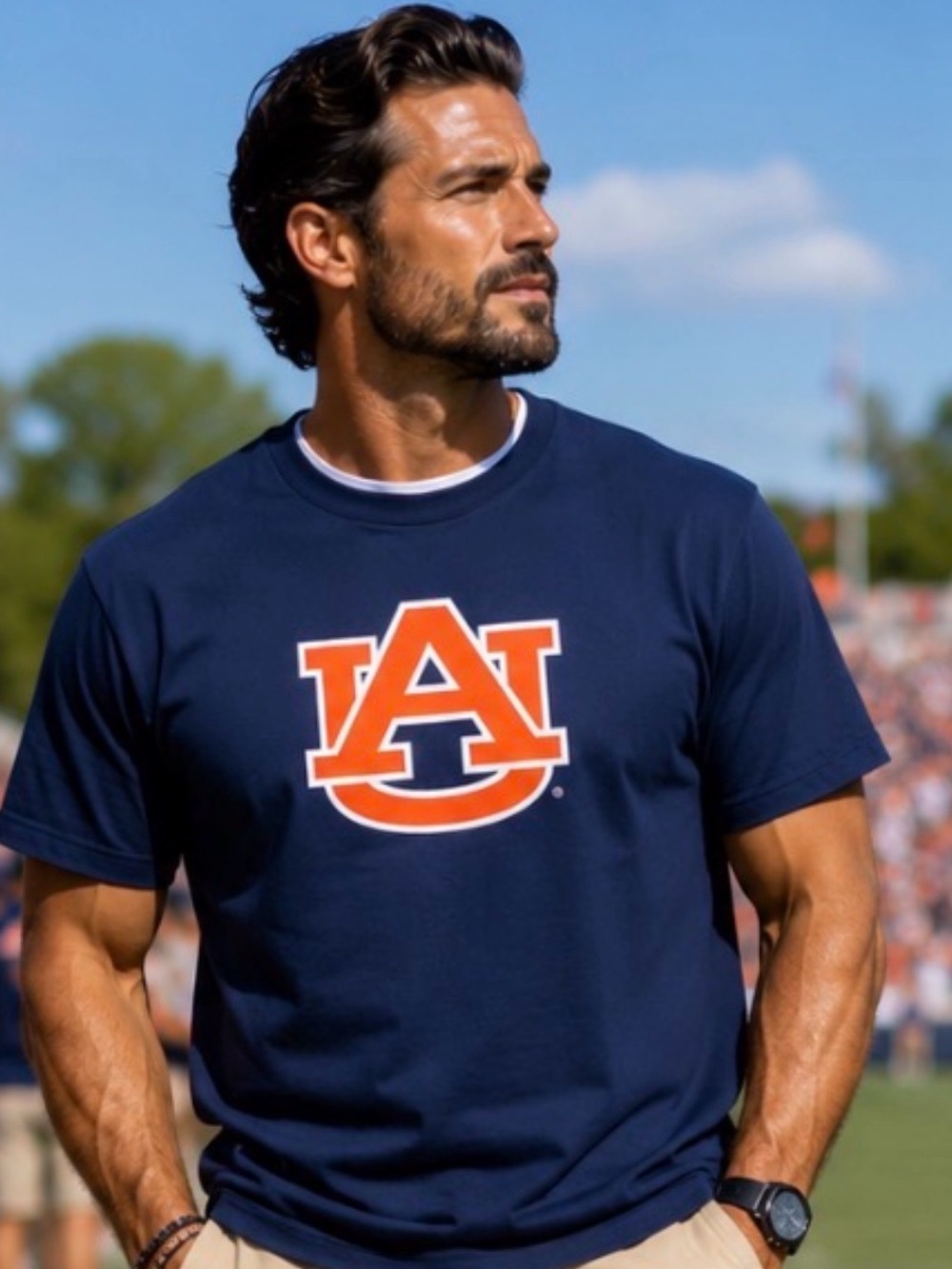 Russell Athletic Navy T-Shirt with Orange Auburn Logo